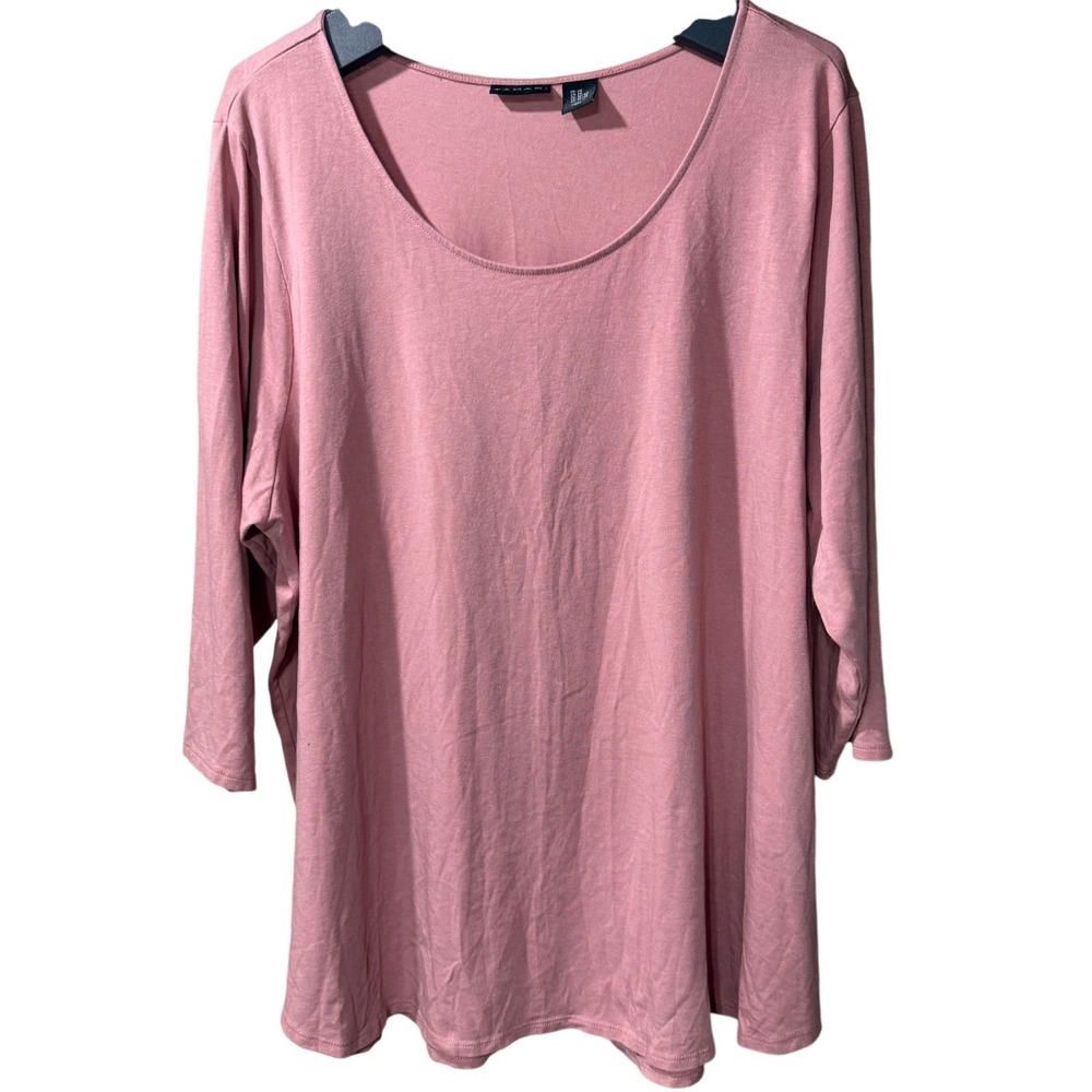 Tahari Women 3X Dusty Rose Scoop Neck 3/4 Sleeve Cotton Top relaxed fit soft - Picture 2 of 6